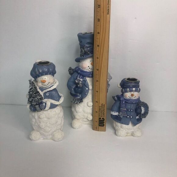 blue snowman candle holders decor christmas winter taper candles with box 2000 - Picture 2 of 9